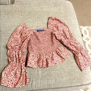 Floral pink ribbed shirt top by Indigo Rising